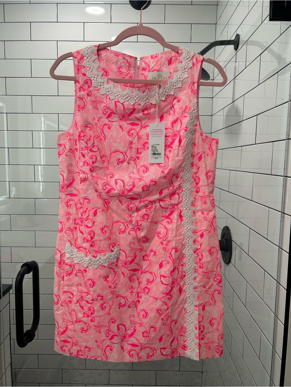 NWT Lilly Pulitzer Pink Gingem Romper with White Lace Trim size 4